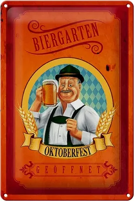 Produktbild von Blechschild Biergarten geöffnet , 30 x 20 cm, Blechschilder Spruch Getränk Alkohol, Bier Bayern