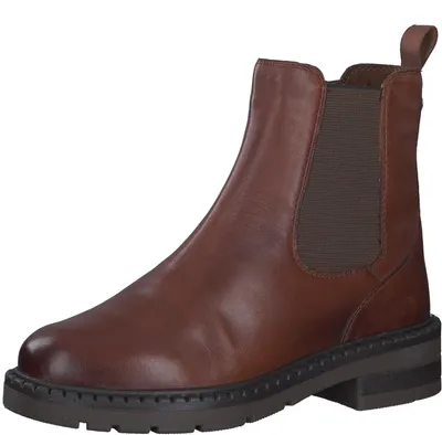 Image de Bottines Chelsea pour femmes, en cuir, avec fermeture éclair, de la marque Marco Tozzi, couleur marron (cognac), taille 40