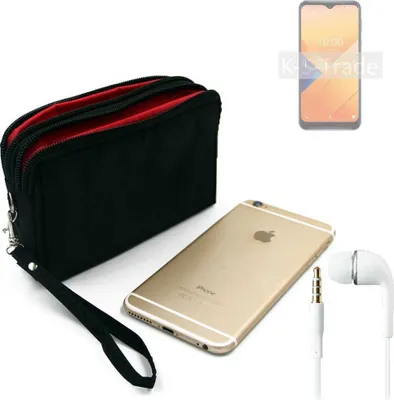 Produktbild von TOP SET kompatibel mit Wiko Y81 Handy Hülle Gürteltasche schwarz + Kopfhörer Travel Bag Travel-Case mit Diebstahlschutz praktische Schutz Hülle