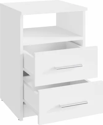 Produktbild von MATKAM Nachttisch in klassischer Optik | H/B/T 58,5 x 40 x 35 cm, mit zwei Schubladen und einem offenen Ablagefach| In verschiedenen Ausführungen erhältlich (Weiß)