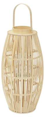 Produktbild von ECD Germany Bambus Laterne Windlicht H 75cm Holzfarbe Gartenlaterne mit Henkel & Glaseinsatz Boho Bambuslaterne Kerzenhalter Deko Laterne ohne LED
