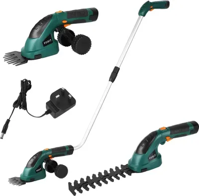 Immagine prodotto di Attrezzo da giardino - Tagliasiepi e forbici da giardino 2 in 1 a batteria con manico - 7,2 V senza fili - Manico telescopico - Batteria ricaricabile - Verde