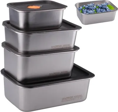 Produktbild von 4er-Set Edelstahl-Lunchboxen mit Deckel, herstellbare Tiefkühler, für Küche, Restaurant