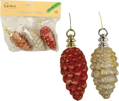 Produktbild von Set mit 3 vergoldeten Glitzerkegeln