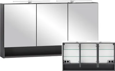 Produktbild von Spiegelschrank Bad 120 cm in graphit KAHLA-03 mit LED Beleuchtung, B/H/T: ca. 120/64/20 cm
