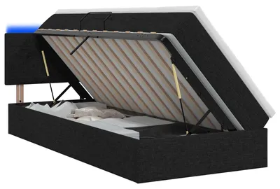 Image de Lit coffre à LED vidaXL avec matelas, noir, 100 x 200 cm, tissu