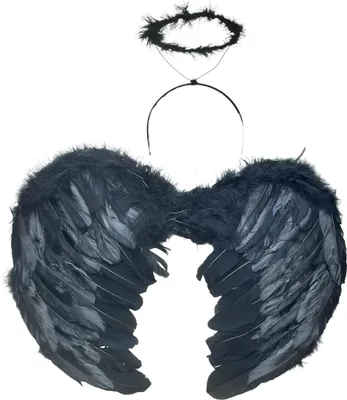 Produktbild von KOH I Engel | Teufel | gefallener Engel | Dämon | Engelsflügel + Heiligenschein Haarreif | Haarband | Kopfbedeckung | Halloween | Fastnacht | Karneval | Fasching | Uni Damen Mädchen (Schwarz)