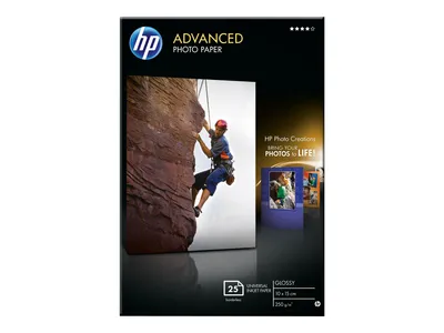 Produktbild von HP Advanced Fotopapier glänzend, 250 g/m2, 10 x 15 cm (101 x 152 mm), 25 Blatt, Glanz, 10x15 cm, Weiß, 25 Blätter, Funktioniert mit Tintenstrahldruckern, die für Original HP Tinte optimiert sind, Business
