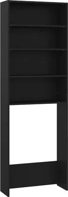 A black shelf unit against a white background.