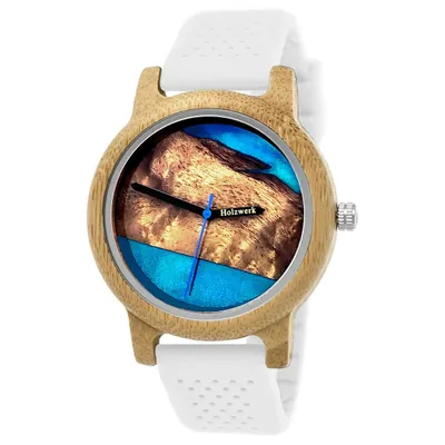 Produktbild von Holzwerk IHME Damen, Herren Epoxidharz Silikon & Holz Uhr weiß, beige, türkis