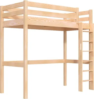 Produktbild von Hohes bett 1-Personen Sylvia 90x200 mit gerader Leiter - Roh (ohne Lack)