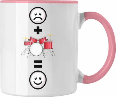 Produktbild von Trendation - Schlagzeug Tasse Geschenk für Schlagzeugspieler  :( + Schlagzeug = :) Lustige Geschenkidee Geburtstag (Rosa)