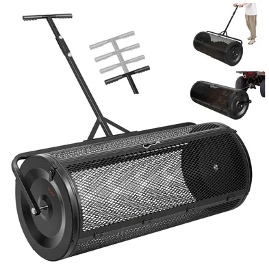 Obrázok produktu pre Rozmetávač kompostu VEVOR 204 l, 112 cm, rozmetávač rašeliny s posuvnou/ťahovou rukoväťou, rozmetávač rašeliny a machu s 4-stupňovým nastavením výšky, oceľový kompostový vozík s práškovým náterom, rozmetávač hnoja na sadenie a siatie, čierny