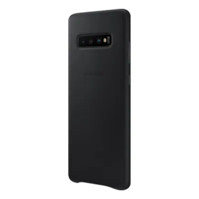 A black Samsung phone case is shown from a diagonal back view against a white background.