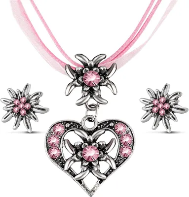 Produktbild von 3 Stück Trachtenschmuck Damen Accessoires Dirndl Kette, Trachtenschmuck Damen Set Trachtenkette Damen Damen