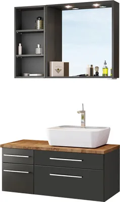 Produktbild von Waschtisch-Set Badezimmer Waschplatz Gästebad Handwaschplatz Bad Set "Davos VII" Graphit/Grau-Matt