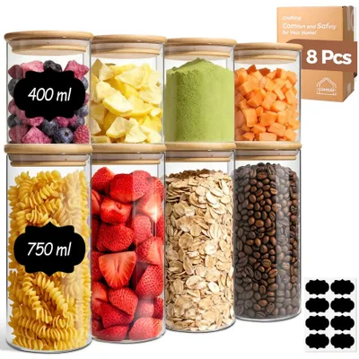Image de Omgoods - Ensemble de 8 bocaux en verre avec couvercle, idéal pour la conservation en cuisine