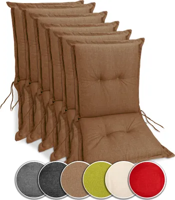 Produktbild von sunnypillow 6 Stück Gartenstuhlauflagen Niedriglehner 100 x 50 x 9 cm  Auflage Polsterauflagen Indoor / Outdoor Stuhlauflage Stuhlkissen  Braun