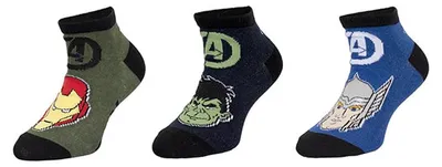 Immagine prodotto di Calzini Marvel Avengers Sneaker per bambini, confezione da 6 paia – Motivo supereroi con Iron Man, Hulk e Capitan America, taglia: 27-30