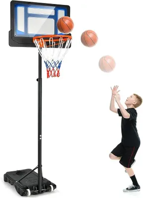 Produktbild von Basketballständer 90-210 cm höhenverstellbar, Basketballkorb mit Ständer & 2 Rädern, Korbanlage für Kinder, Jugendliche, Blau