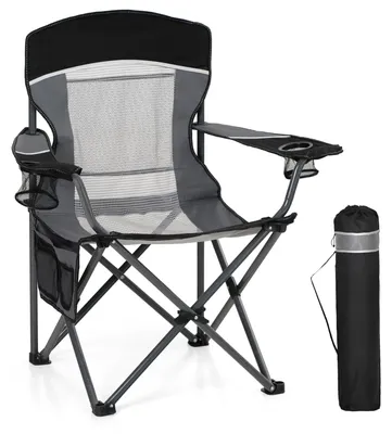 Productafbeelding van Opvouwbare campingstoel met gaasrug, robuuste vissersstoel, zwart