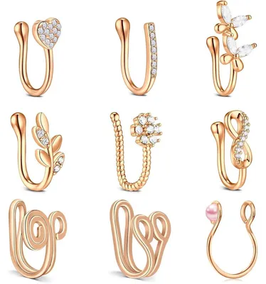 Produktbild von Fake Nasenpiercing Septum Clip 9 Stück Rosegold Edelstahl Hypoallergen Damen Herren