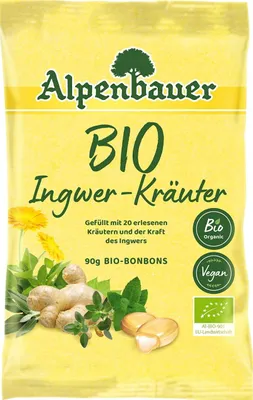 CUKIERKI Z NADZIENIEM O SMAKU IMBIROWO - ZIOŁOWYM BIO 90 g - ALPENBAUER