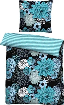 Produktbild von Traumhaft schlafen - Castell - Markenbettwäsche Baumwoll Renforce Bettwäsche 0040564 BLUMEN color: türkis, size: 1x 135x200 cm + 1x 80x80 cm