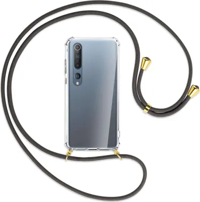 Produktbild von Handykette Backcover-Schutzhülle mit Band (Metall goldfarben) für Xiaomi Mi 10 (Pro) - dunkelgrau