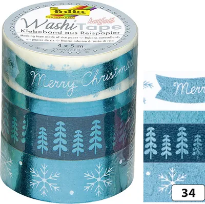 Produktbild von folia Deko-Klebeband Washi-Tape Hotfoil Eisblau 4er Set