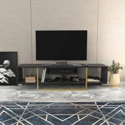 Produktbild von Skye Decor, Asal 150 - Black, Gold, Fernsehtisch, Schwarz, 100 % MELAMINBESCHICHTETE SPANPLATTEN, 150 x 35,2 x 40 cm