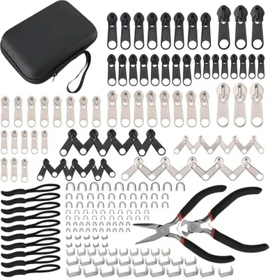Produktbild von Reißverschluss Reparatur Set mit Aufbewahrungsbox, Reißverschluss Reparatursatz Ersatz Kit mit Reißverschluss Installieren Sie Zangen für Taschen, Jacken, Zelte, Gepäck, Schlafsack