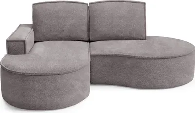 Produktbild von DomoHome Ecksofa MOLLY Ohne Schlaffunktion – Halbkreisförmig, Abriamo-Bouclé-Stoff, Mit Losen Rückenkissen, Weicher Bouclé-Bezug, 210x157x88 cm, Linke SeiteGrau Seide