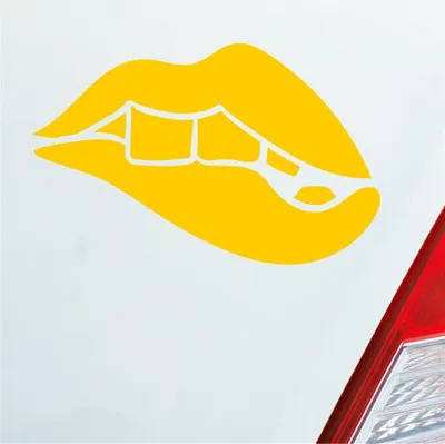 Produktbild von Auto Aufkleber Sexy Lippen Beißen Kussmund Erotisch Devot Shades 15x10 cm Gelb Sticker Heckscheibenaufkleber