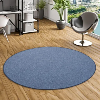 Produktbild von Feinschlingen Velour Teppich Strong Dunkelblau Rund, Größe:300 cm Rund