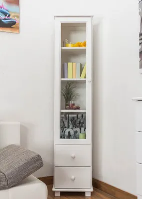 Produktbild von Büchervitrine, Vitrine - Kiefer Massivholz, Farbe: Weiß