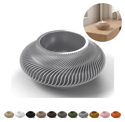 Immagine prodotto di Portacandele LED 3,5 cm, nervature a spirale, PLA – Argento seta