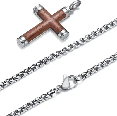 Immagine prodotto di Collana da Uomo con Croce in Acciaio e Legno - WD-38748 KP38748