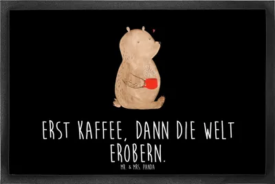 Produktbild von Mr. & Mrs. Panda Schmutzmatte Bär Kaffee 60 x 90 cm - Schwarz - Geschenk, Teddy, bodenmatte, Guten Morgen, Motivation, fußmatte, Bodenvorleger, Fussmatte, Coffee, Bären