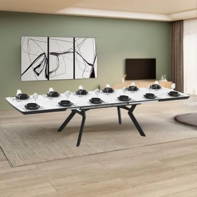 Immagine prodotto di Tavolo allungabile rettangolare Robat piano effetto marmo bianco opaco e gambe in metallo 160x100x76H