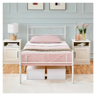 Produktbild von Metallbett 90 x 200 cm mit Lattenrost für Einzel- und Doppelbett, Gästebett, Jugendbett mit Kopfteil in Weiß
