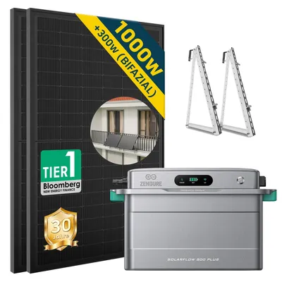 Produktbild von ALLDREI Balkonkraftwerk mit Speicher Zendure SolarFlow 800 PLUS 1.92kWh, 2 MPPT, Komplettset mit 2*500W Bifazialer Solarpanel