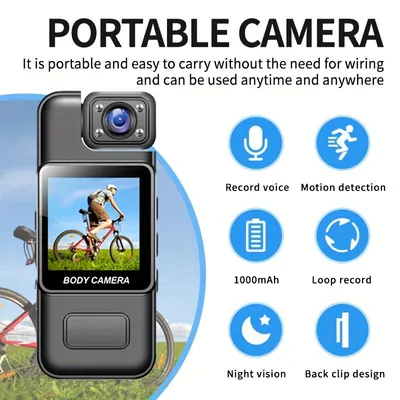 Produktbild von Ultra HD 2K WiFi Mini-Kamera Tragbare digitale Videokamera mit Infrarot-Nachtsichtfunktion Sportkamera mit um 180° drehbarem Objektiv DV