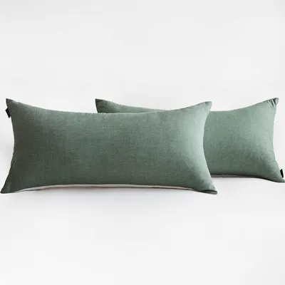 Produktbild von Kissenbezug 40x80 cm Baumwolle Salbei Grün 2er Set mit Reißverschluss