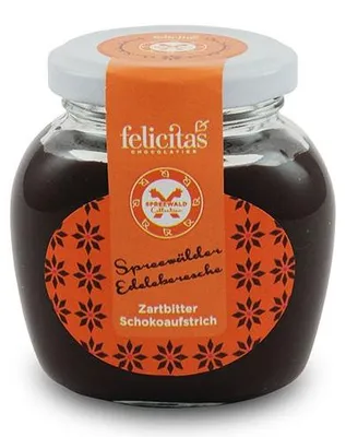 Produktbild von Zartbitter Schokoaufstrich mit Edeleberesche von der Confiserie Felicitas (400 g)