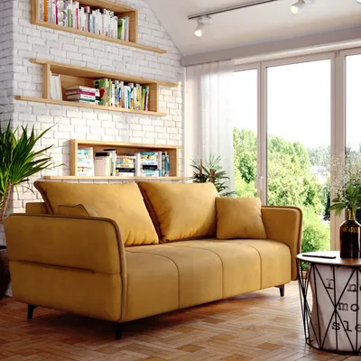 Produktbild von Sofa ISABELL mit Bettkasten Schlafsofa Polstersofa mit Schlaffunktion Klappsofa Couch mit Schwarzen F  en Sofagarnitur Wohnzimmer Gastzimmer  (gelb)