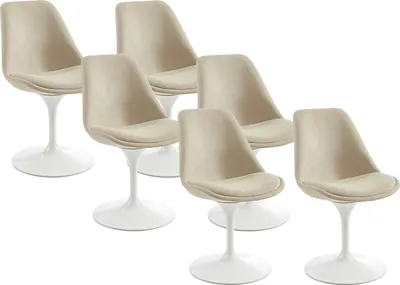Produktbild von Set aus 6 Stahlstühlen mit strukturierter Polsterung - Beige und Weiß - XAFY