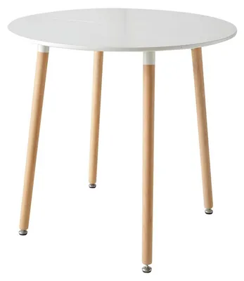 Obrázok produktu pre Okrúhly jedálenský stôl, biela farba, kovová konštrukcia, doska z buku, rozmer 80 x 80 x 75 cm