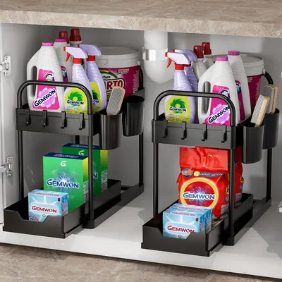 Produktbild von Küchen Organizer 2 Etagen mit Haken Tassen Spülschrank Bad Haushalt Wohnen 2er Pack