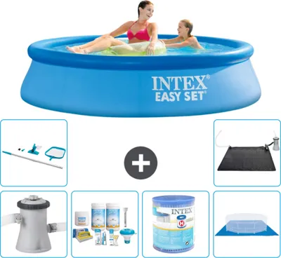 Produktbild von Intex runder aufblasbarer Easy Set-Schwimmpool – 244 x 61 cm – Blau – inklusive Pumpe Wartungspaket - Filter - Bodenplane - Reinigungskit - Solarmatte